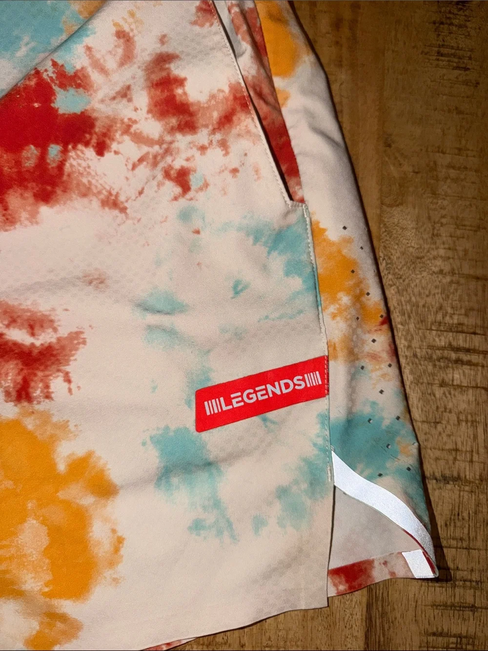 Men’s Tie-Dye Athletic Shorts in Beige with Red, Orange & Blue Accents
